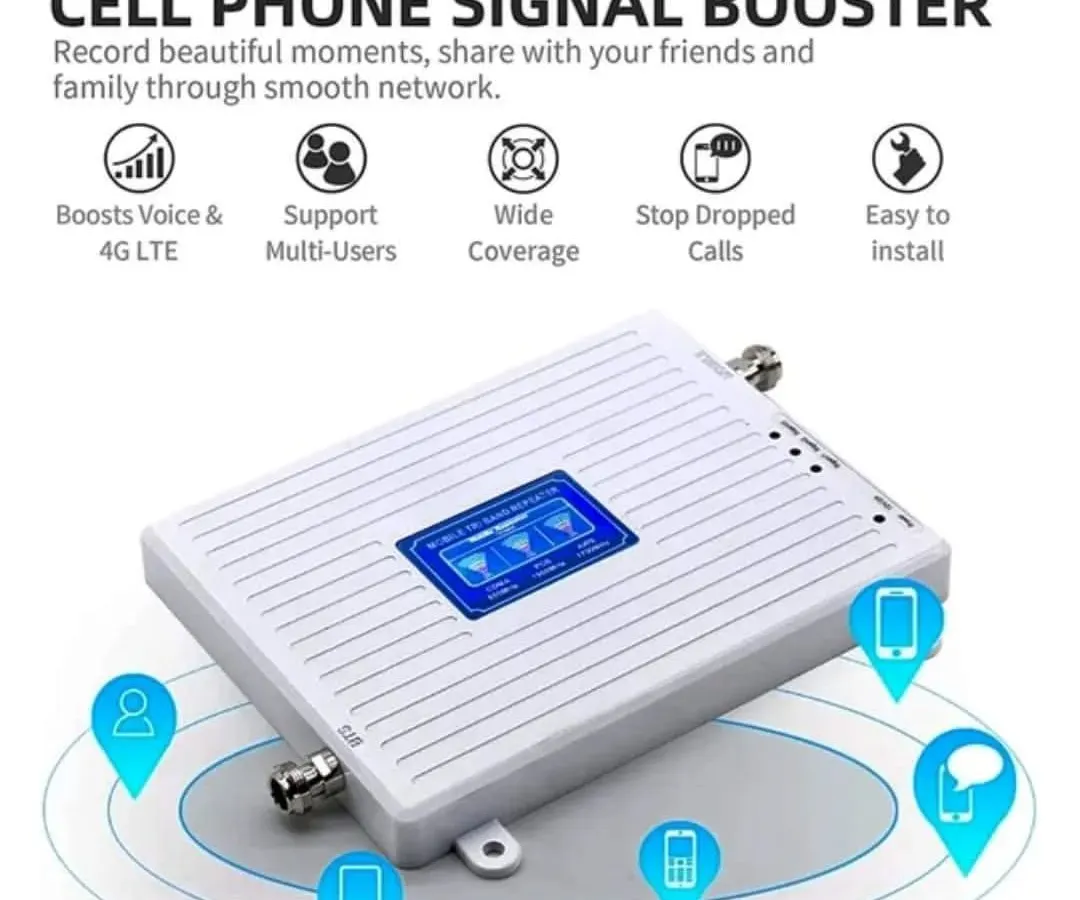 This shows exactly what my cell phone signal booster does. It boosts voice and 4G LTE, works for multiple users, provides wide coverage, and stops dropped calls. Installation is simple.