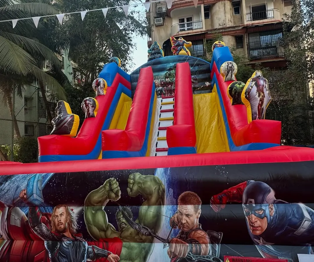 Get ready for an epic adventure with our Avengers-themed inflatable. This massive setup features all the favorite superheroes, with multiple slides and climbing areas for non-stop action at your kid's birthday party.