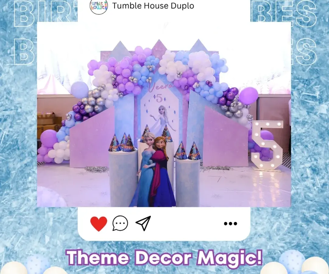I can bring any fairytale to life, like this enchanting Frozen-themed party. From the icy balloon arches to the character cutouts, every detail is crafted to transport your child and their friends into a winter wonderland.