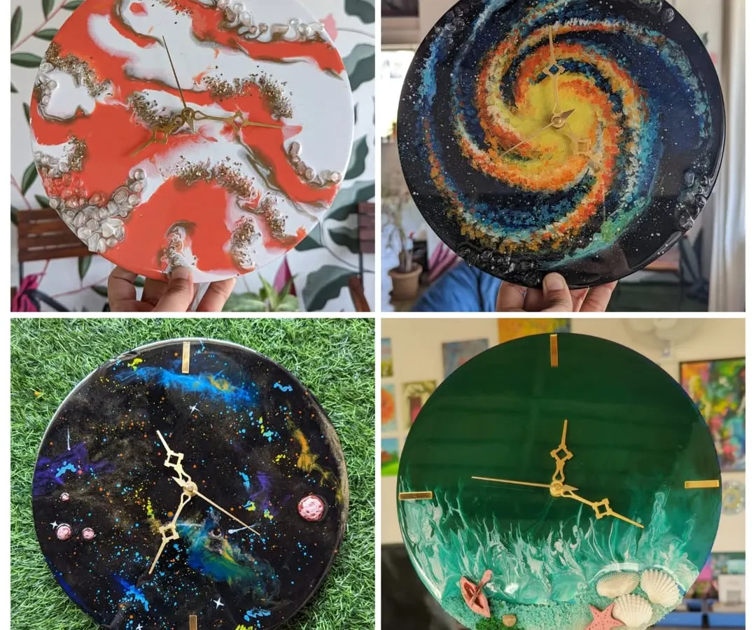 From swirling galaxies and fiery geodes to serene beach waves, our resin art workshops let you create a functional clock that's a unique piece of art. We provide all the materials and guidance you need to make a masterpiece for your home.