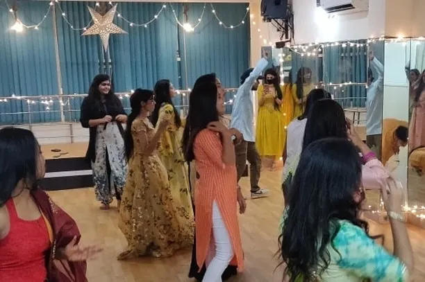 The studio decorated for a Diwali party, filled with light and energy. You can easily transform this space with your own decorations to host memorable private events and celebrations for small groups.