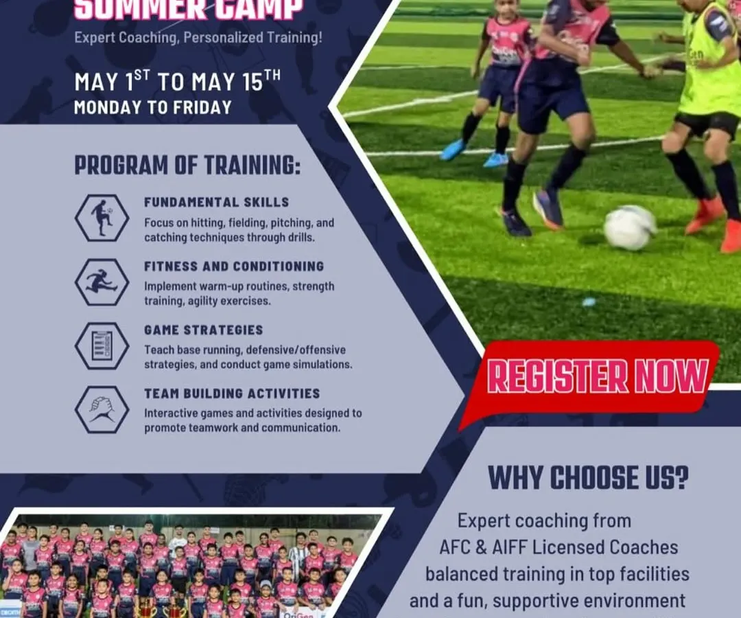 Join our local Sports & Fitness Summer Camp in Mira Road. This 15-day program for boys and girls aged 8 to 18 focuses on fundamental skills, fitness conditioning, and team building, all led by our certified coaches.
