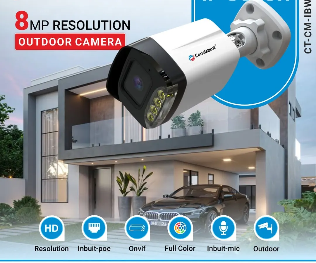 Our 8MP IP Color Outdoor Camera provides exceptional clarity for monitoring your property's exterior. It features an inbuilt Power-over-Ethernet (PoE) system for simple installation, full-color night vision, and an integrated microphone to capture both video and audio evidence.