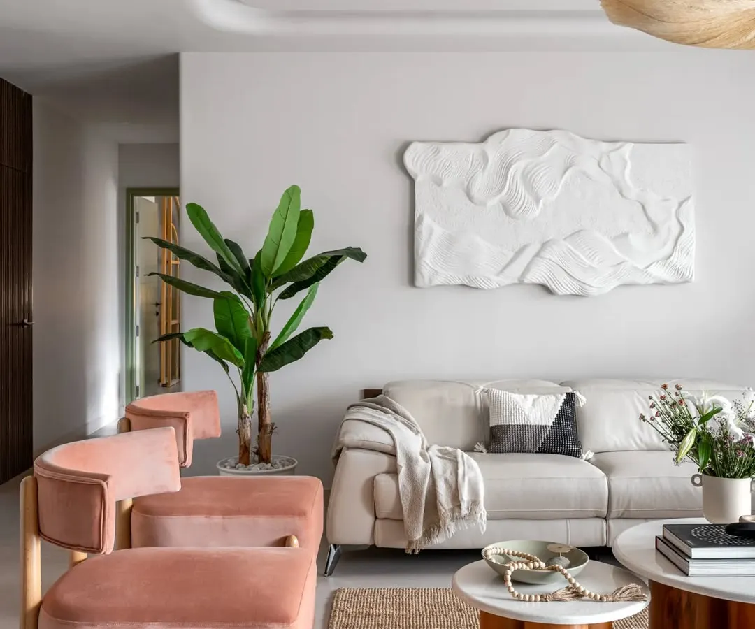 This living room from a Bengaluru apartment we designed is all about serene, neutral tones and soft textures. I focused on creating a calm, organic feel, a space where you can truly unwind, which even got a feature in Architectural Digest.