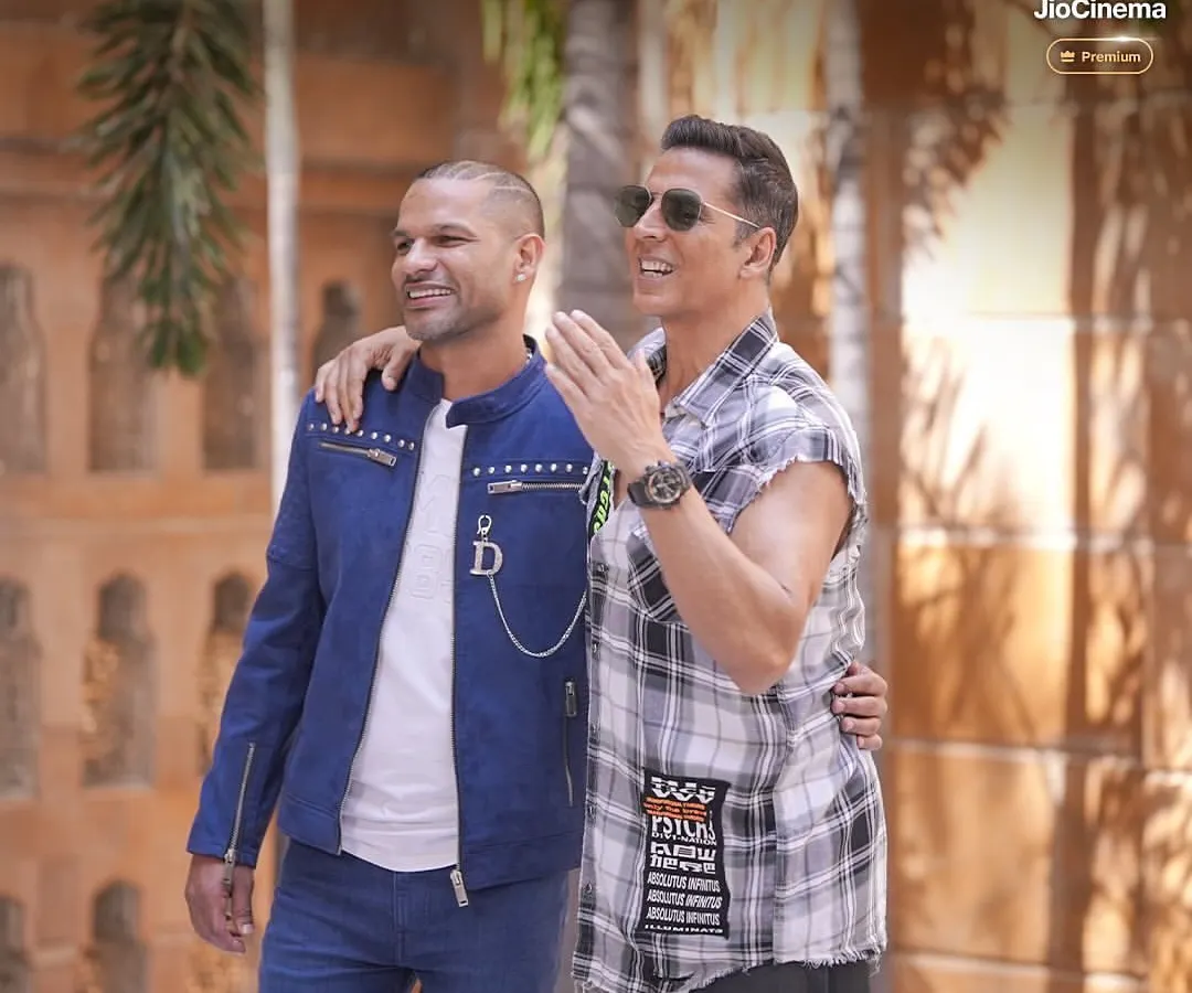 Styling the one and only Akshay Kumar alongside Shikhar Dhawan for the show 'Dhawan Karenge' was an incredible experience. This look for Shikhar features a custom-designed blue jacket, creating a sharp and modern aesthetic for the episode.