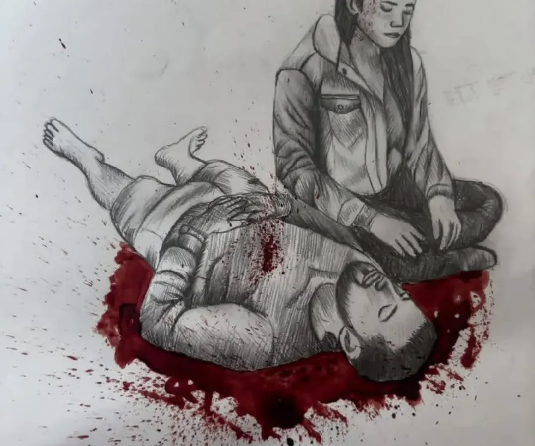 Art must sometimes reflect our reality, even the painful parts. This piece is my tribute to the victims of the Pahalgam attack. I used pencil and charcoal for the figures and stark red ink to convey the tragic loss, creating a powerful conceptual artwork that tells a somber story.