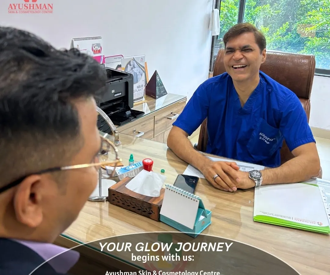 Here is our lead practitioner, Dr. S.P. Singh, during a consultation. We believe the best results start with a conversation, where we listen to your goals to create a personalized treatment plan just for you.