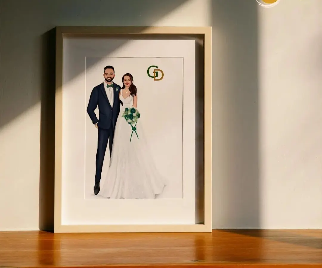 Turn your cherished wedding photos into a timeless piece of art. This custom digital portrait is framed and ready to be displayed in your home.