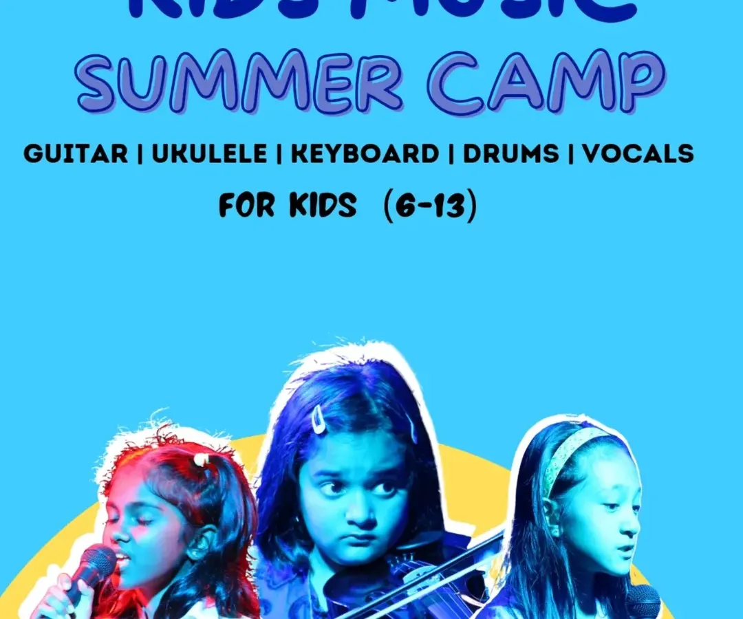 Our Kids Music Summer Camp is the perfect way to introduce your child to a world of sound. This poster gives you the quick rundown: five different instruments over five days, designed for kids aged 6-13. It's all about fun, discovery, and making some noise.