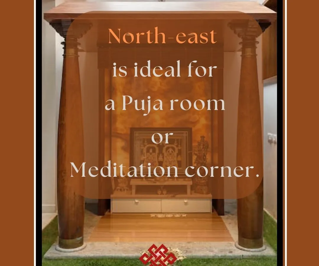 The North-East, or 'Ishan' corner, is the zone of divine energy, making it the ideal location for a puja room or meditation space. This image shows a beautifully designed puja corner that I advised on, creating a serene sanctuary for spiritual growth and tranquility within the home.