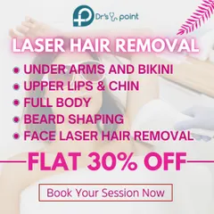 I regularly run special promotions to make my services even more valuable. This graphic announces a flat 30% discount on all laser hair removal services, including full body, beard shaping, and facial treatments.