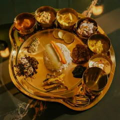 My Royal Manipuri Chakluk, a pure vegetarian thali served in traditional brassware. It’s an elegant and beautiful dining experience, perfect for pujas, ceremonies, or when you want to treat yourself to something special.