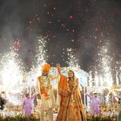 A fairytale ending to the ceremony. I timed a spectacular fireworks display to go off right as the couple celebrated their union on the mandap stage, creating a moment of pure magic against the night sky.