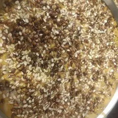 A close-up of our Shahi Tukda, garnished with fried cashews and melon seeds.