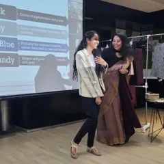The best learning happens when it's interactive. This is a moment from one of my power dressing workshops, where we have fun exploring how the right jacket can completely transform a professional look.