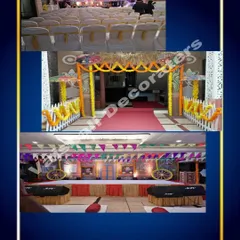This collage shows how I can execute a single theme across the entire venue. It features a traditional village theme with a marigold entrance, coordinated guest seating, and a matching stage setup.