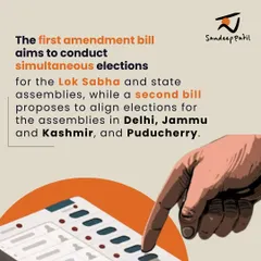 This graphic explains the two-pronged approach of the 'One Nation, One Election' proposal. It aims to conduct simultaneous elections for the Lok Sabha and state assemblies, with a separate bill for Delhi, Jammu and Kashmir, and Puducherry.