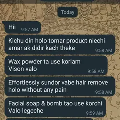 This client is so happy with my painless wax powder, saying it removed hair effortlessly. She is also enjoying my facial soap and bath bomb. It's always great to get such positive feedback.