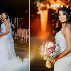 A stunning diptych of the bride in her classic white wedding gown, captured during her Christian wedding ceremony.