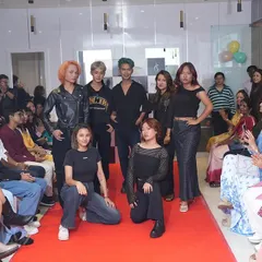 Models showcasing edgy hair and makeup looks on the red carpet at our HRBR Layout launch event.