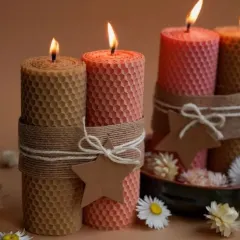 I love the simple, natural beauty of these honeycomb pillar candles. We hand-roll each one to create that perfect texture, and they give off such a warm, gentle light. They are perfect for creating a cozy, rustic vibe in any corner of your home.