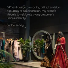 "When I design a wedding attire, I envision a journey of collaboration. My brand's vision is to celebrate every customer's unique identity." This is the philosophy that guides my work, seen here in my studio.