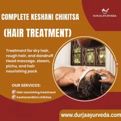 Our Keshani Chikitsa is a complete hair rejuvenation treatment. It combines a nourishing head massage, steam, and a herbal hair pack with therapies like Shirodhara, where medicated oil is streamed onto the forehead to combat hair fall, dandruff, and premature graying.