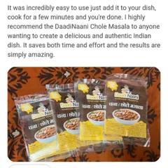 Nothing makes me happier than reading reviews like this. This customer loved how my DaadiNaani Chole Masala saved them time and effort while delivering amazing, authentic results. This is exactly why I started this journey.