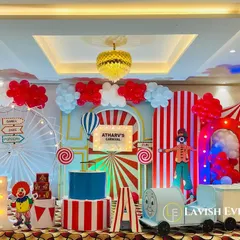 Step right up to the greatest party in town. This full-stage carnival theme features a custom ferris wheel, a whimsical train, and vibrant circus props to create an unforgettable experience for everyone.