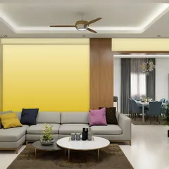A bright and cheerful yellow ombre wallcovering that adds a splash of sunshine to the living room. The gradual color transition creates a modern and energetic vibe.