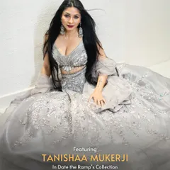 Actress Tanishaa Mukerji looks absolutely radiant in this silver-grey floral embroidered lehenga from our collection. This is a perfect example of how you can achieve an elegant and glamorous look for any wedding or grand event.