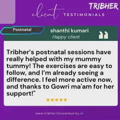 Shanthi is already seeing a difference with her mummy tummy through our postnatal sessions. She finds the exercises easy to follow and feels more active, giving a special thanks to her coach, Gowri, for the support.