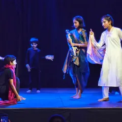 A scene from the summer camp play, where students bring together skills in acting, mime, and storytelling. It's incredible to witness their confidence and teamwork shine on stage after just a few weeks.