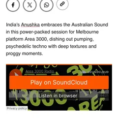 A screenshot of the Resident Advisor feature for my guest mix on Melbourne's Area 3000 Radio, highlighting my psychedelic techno sound.