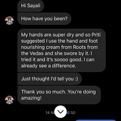 A client with super dry hands tried my Hand & Foot Nourishing Cream after a friend's recommendation and saw a difference right away. Word-of-mouth praise is the best compliment.