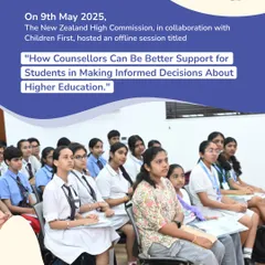 In collaboration with the New Zealand High Commission, we hosted an offline session for counsellors on supporting students with higher education decisions. This photo shows the engaged audience of students and educators.