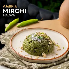 A sweet surprise with a hint of spice. My unique Mirchi Halwa, made from green chillies but balanced perfectly for a warm, sweet flavour, garnished with silver leaf.