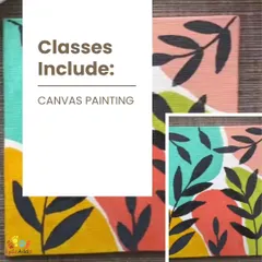An example of the beautiful botanical-themed canvas painting taught in our art classes. We guide children through the process, helping them create a masterpiece to take home.