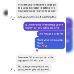 "I've never felt as supported while crying as I did with you." Creating a safe space for you to feel it all is the most important part of my work. No revenge, only pyaar and gratitude.