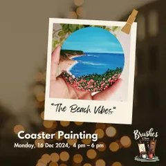 "The Beach Vibes" captured on a coaster. These small-format paintings are perfect for creating a set of functional art for your home.