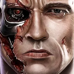 A close-up of the Terminator's face, showing the transition from human skin to the metal endoskeleton. I worked hard to make the torn flesh and the metallic sheen look as realistic as possible.