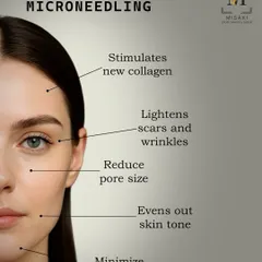 An infographic detailing the many benefits of microneedling, from stimulating new collagen and reducing pore size to evening out skin tone.