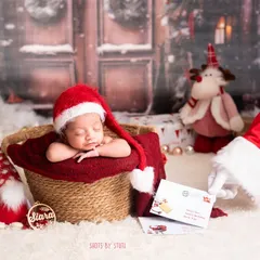 Santa's newest and cutest little helper. This Christmas-themed shoot captures the magic of a baby's first holiday season.