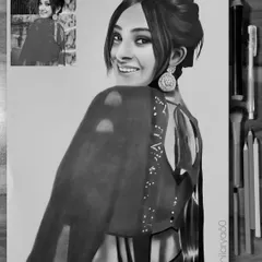 A classic black and white portrait is all about detail and emotion. For this A3 graphite sketch, I focused on capturing her bright expression and the intricate design of her blouse and earrings, creating a piece with depth and elegance.