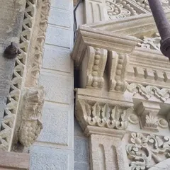 Another detail shot showing the complex architectural elements we had to work with. We conducted numerous on-site mock-ups to find the perfect angles for our wall-grazing fixtures.