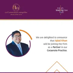 We are pleased to welcome Iqbal Khan and his team to our firm. Iqbal joins us as a Partner in our Corporate Practice, based in Mumbai.