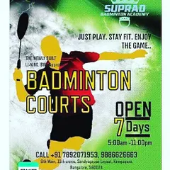 Just play, stay fit, and enjoy the game. This flyer highlights our newly built Li-Ning, BWF-approved badminton courts, available for booking from 5 AM to 11 PM.