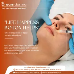 A client receiving a Botox injection. This treatment uses a purified protein to relax facial muscles, effectively smoothing deep wrinkles for a refreshed and rejuvenated look.