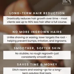 Here are the facts: laser hair reduction drastically reduces hair growth, prevents bumps and irritation by targeting the root, and saves you significant time and money compared to razors and waxing.