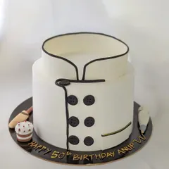 Made for a pastry chef's 50th birthday. It was an honor to create this chef's coat cake for a fellow professional in the industry.